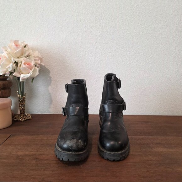 Vintage (90s) Skechers Black Leather Double Buckle Ankle Boot Sz 6 - Picture 3 of 9